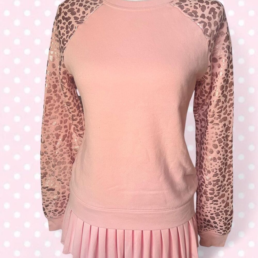 Light pink Athletic Works sweatshirt with pink cheetah print sleeves